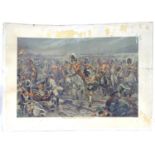 A polychrome print entitled Scotland Yet! Onto Victory!, depicting a Napoleonic war scene with ah