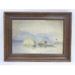 K. Williamson, Watercolour, Two straw boats on a river, with mountains beyond. Signed lower left