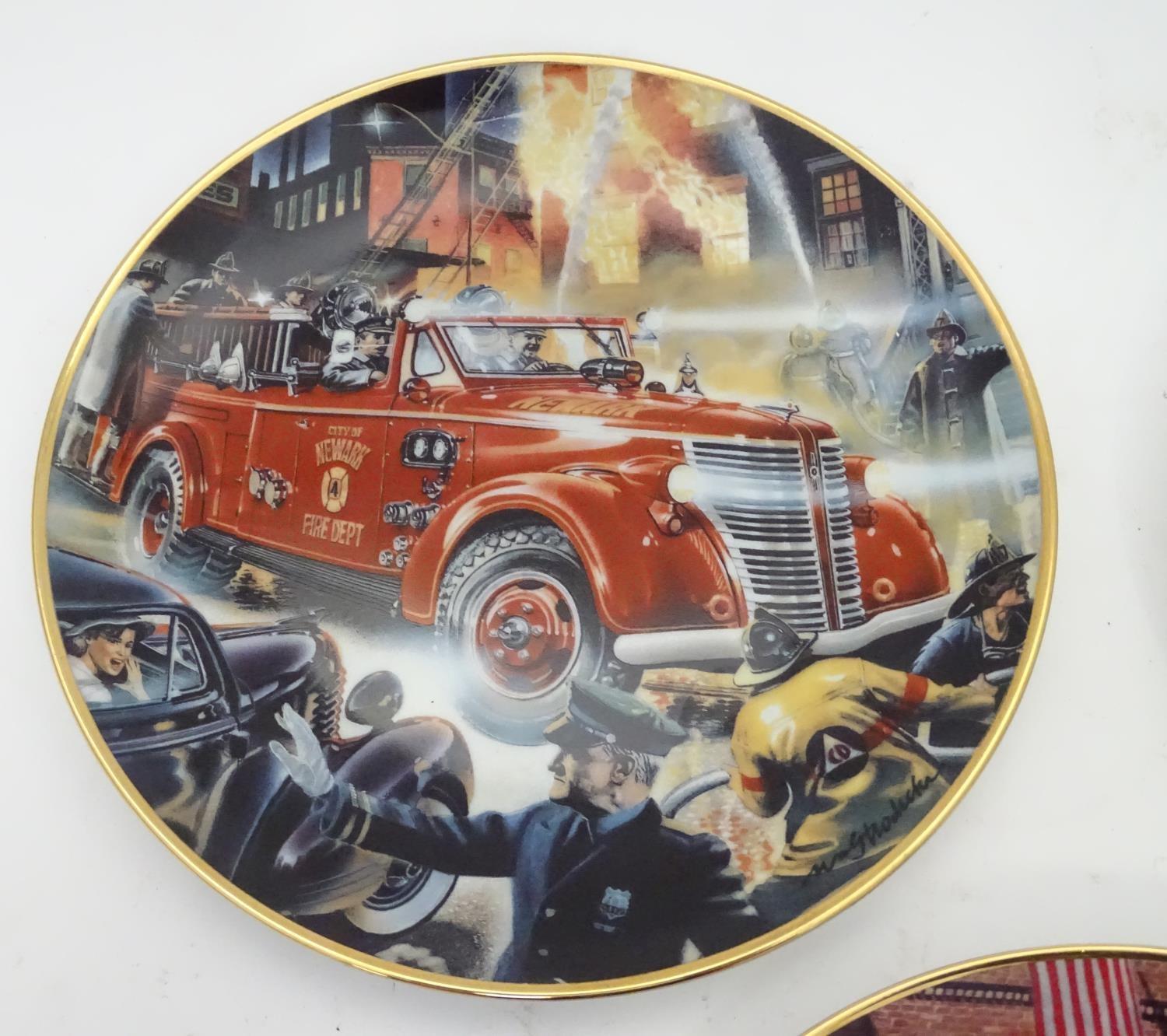 Three Franklin Mint commemorative plates depicting an American Fire Engine, etc. (3) Please Note - - Image 5 of 6