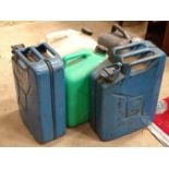 5 Assorted Jerry cans, 2 stamped WD 1945 ( with MOD broad arrow mark) Please Note - we do not make