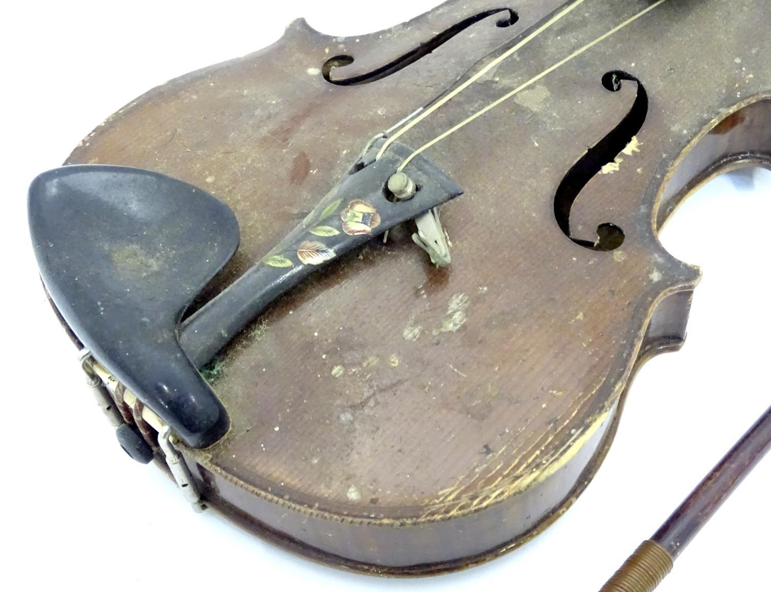 A late 19thC Continental violin with bow Please Note - we do not make reference to the condition - Image 3 of 11