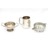 Two silver plate items comprising an Elkington & Co tankard, a quaich by P Bros. Together with a
