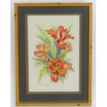 Marjorie Bishop, XX, English School, Botanical watercolour, A still life study of tulips. Signed and