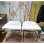 A pair of brass framed upholstered dining chairs. Each approx. 41 1/2" tall (2) Please Note - we
