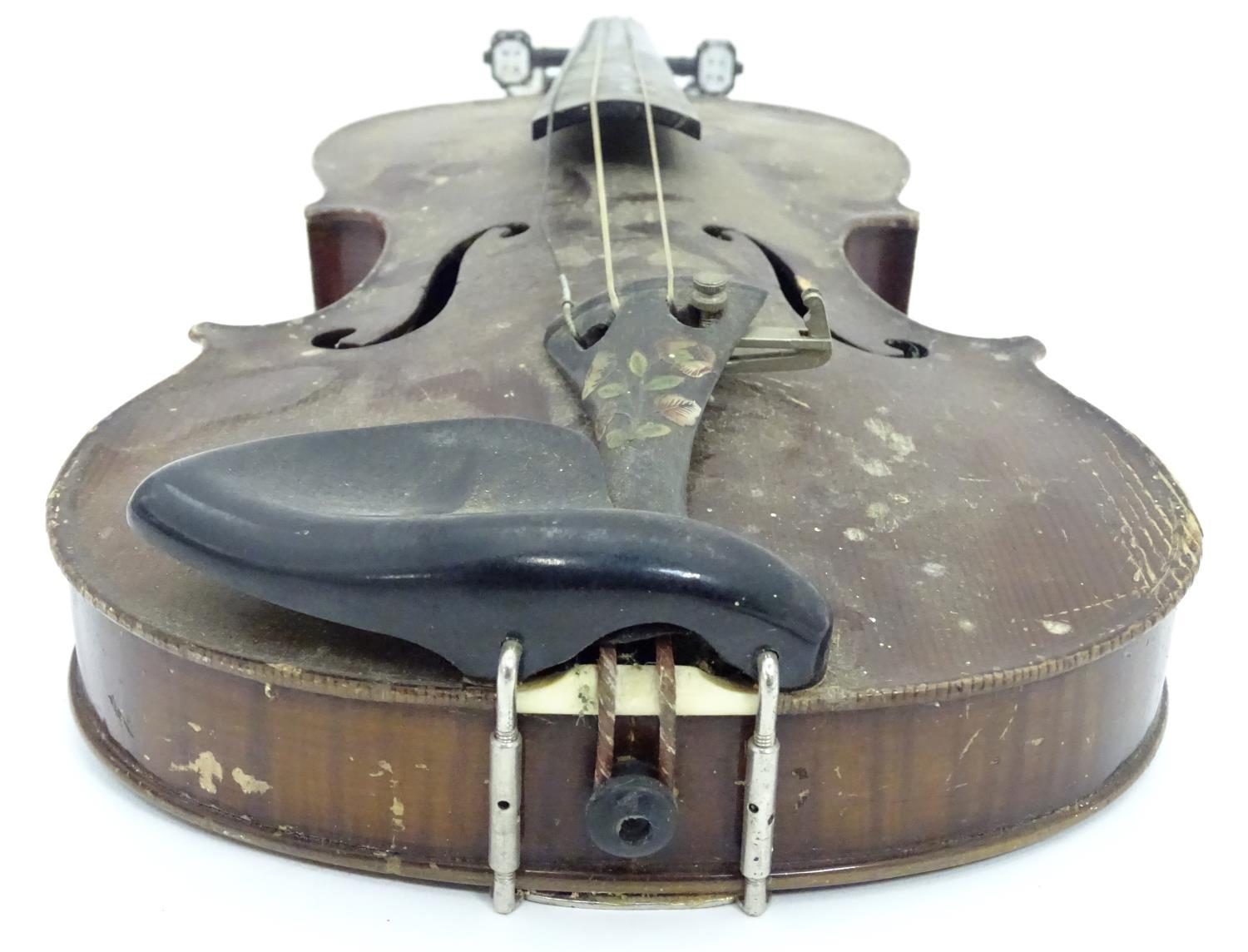 A late 19thC Continental violin with bow Please Note - we do not make reference to the condition - Image 8 of 11