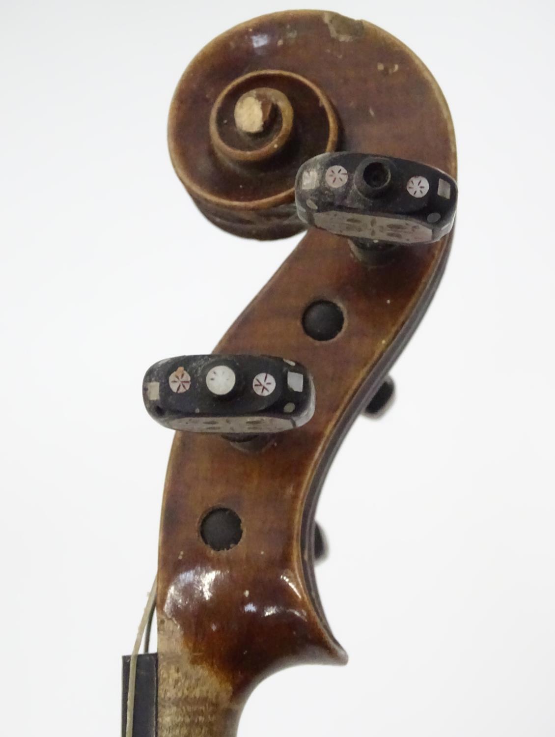 A late 19thC Continental violin with bow Please Note - we do not make reference to the condition - Image 5 of 11