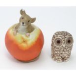 Ornament of a mouse in an apple together with a model of an owl (2) Please Note - we do not make