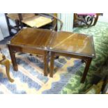 A pair of 20thC mahogany occasional tables with glass tops (2) Please Note - we do not make