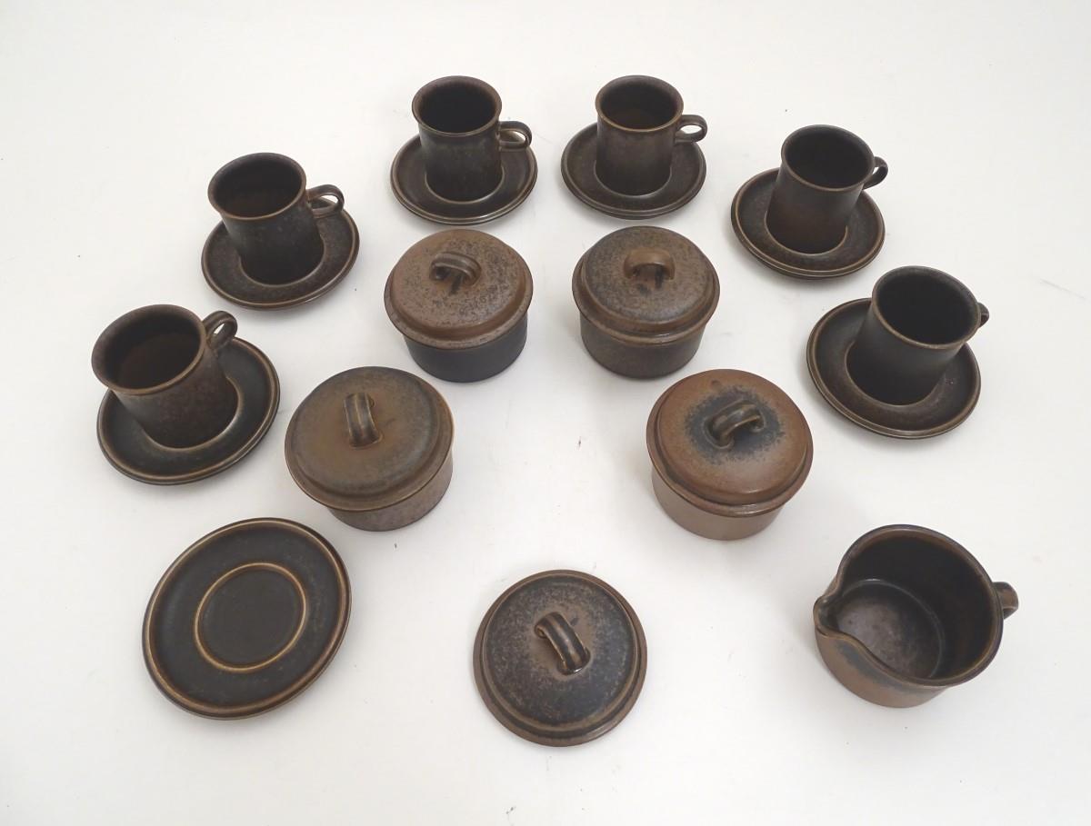 Vintage Retro: Denby style table wares, to include 6 coffee cups and saucers, 4 lidded pots and a - Image 5 of 6