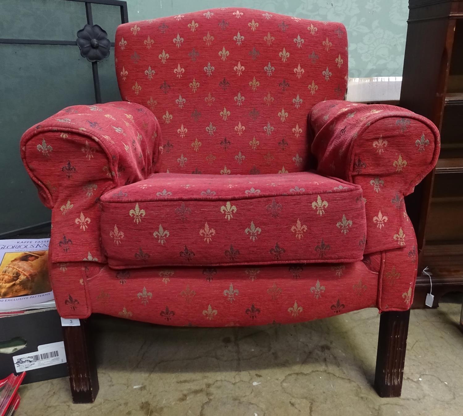 A upholstered armchair with fleur de lys decoration Please Note - we do not make reference to the - Image 3 of 3