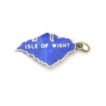 A silver pendant charm formed as the Isle of Wight and decorated with blue guilloche enamel