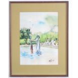 Mott, XX, Watercolour, Jamaica, The Baptism, A woman being baptised in a river with figures