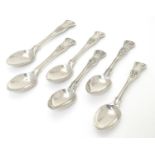 A matched set of 6 Victorian silver kings pattern teaspoons, Hallmarked 4 x London 1849 maker