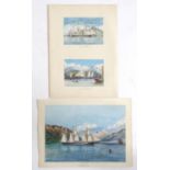 Monogrammed FHB, XIX, Watercolours, Three marine / maritime ship views, HMS Lily in China, HMS