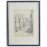 Denys J. G. Line, XX, Pen and ink drawing, A street scene with figures. Signed and dated 1932