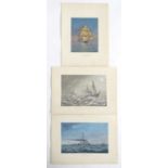 Monogrammed FHB, XIX, Watercolours, Three marine / maritime ship views, HMS Devastation, HMS