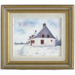 V. Walawicki, XX, Oil on board, A winter view of a house with snowy trees beyond. Signed lower left.
