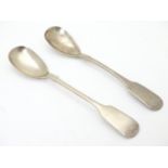 Two early Victorian silver fiddle pattern mustard spoons. Hallmarked Exeter 1846 maker William