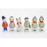Six early 20thC / Art Deco novelty ceramic figures, one formed as a tennis player, one formed as a