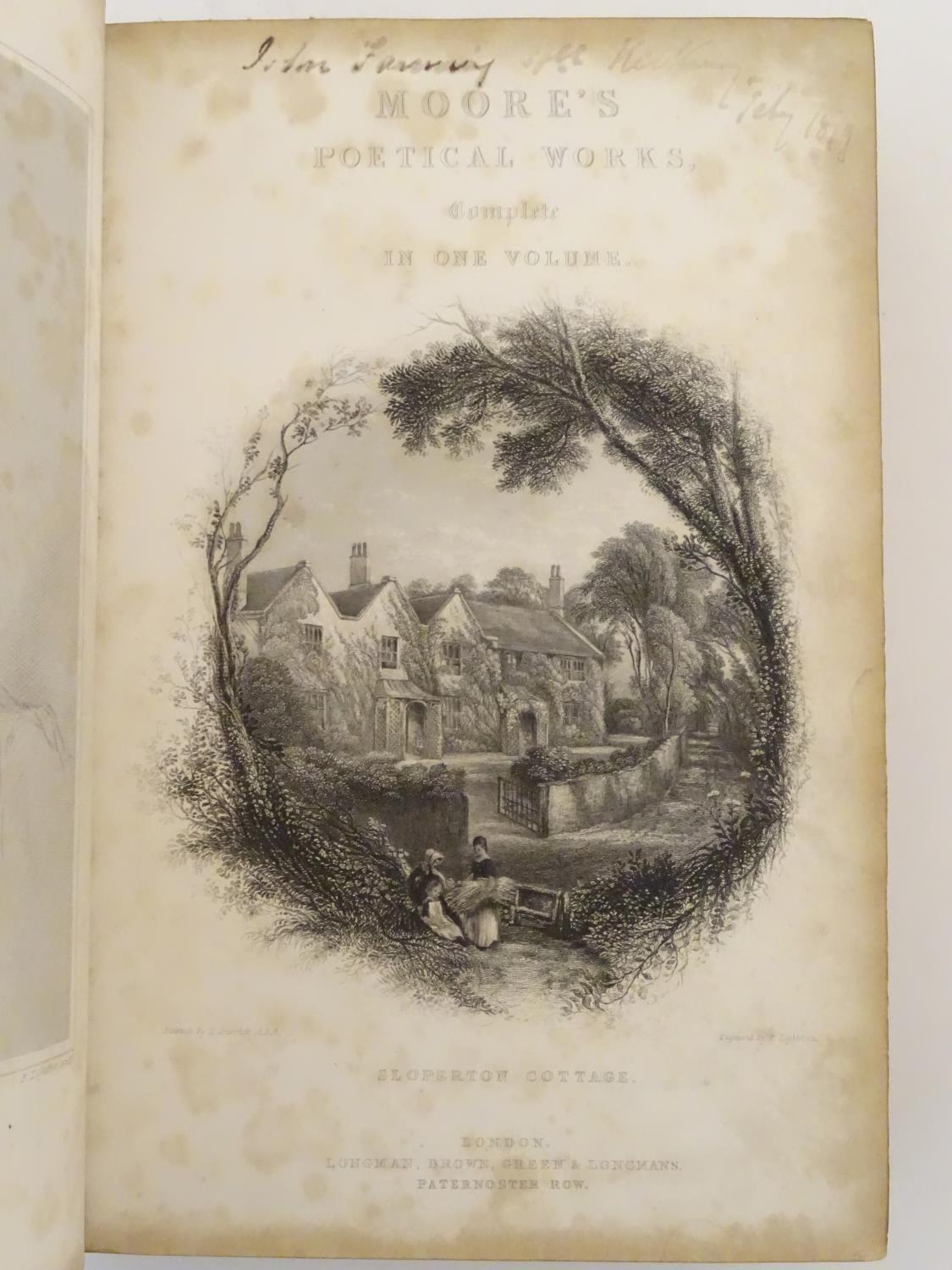 Book: The Poetical Works of Thomas Moore, pub. Longman Brown Green and Longmans 1852. The cover with - Image 3 of 8