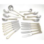 A six place set of German Furst Furosil stainless cutlery with gilt-edge accent comprising 6 table
