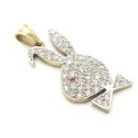 A 9ct gold pendant formed as a bunny?s head with bow tie ( in the playboy bunny style) Set with