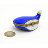 A French trinket box formed as the head of a golf club produced by Limoges, France for the Dubai