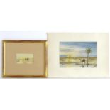 Monogrammed FHB, XIX, Watercolour, An Arab scene depicting a desert sunrise with camel. Signed lower