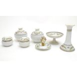 A quantity of Noritake wares with floral swag detail to include a pair of vases of globular form,