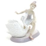 A Lladro ballet dancer and a swan on an oval base, Graceful Dance, model no. 6205. Marked under.