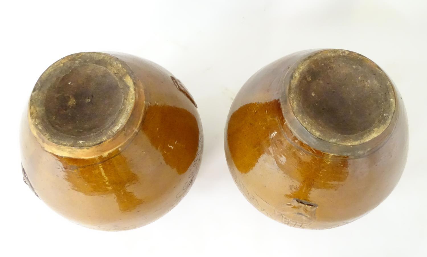 A pair of large Chinese earthenware salt glaze vases with applied handles and incised decoration - Image 2 of 9
