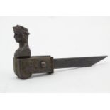 A 19thC Continental cast iron shutter dog / shutter holder formed as the bust of a woman. Approx.