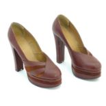 Vintage clothing/ footwear: A pair of vintage platform shoes by Sacha, c1970's, in burgundy. UK size