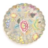 A Copeland plate with scalloped rim with floral, foliate and bird detail. Impressed marks under.