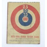 Toy: An early 20thC card target board for harmless pistols and rifles with rubber tipped vacuum