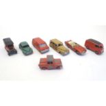 Toys: Seven Dinky Toys die cast scale model cars / vehicles comprising Police Land Rover, no. 255;