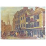 XIX, English School, Oil on canvas, A primitive / naive street scene depicting a London - Oxford