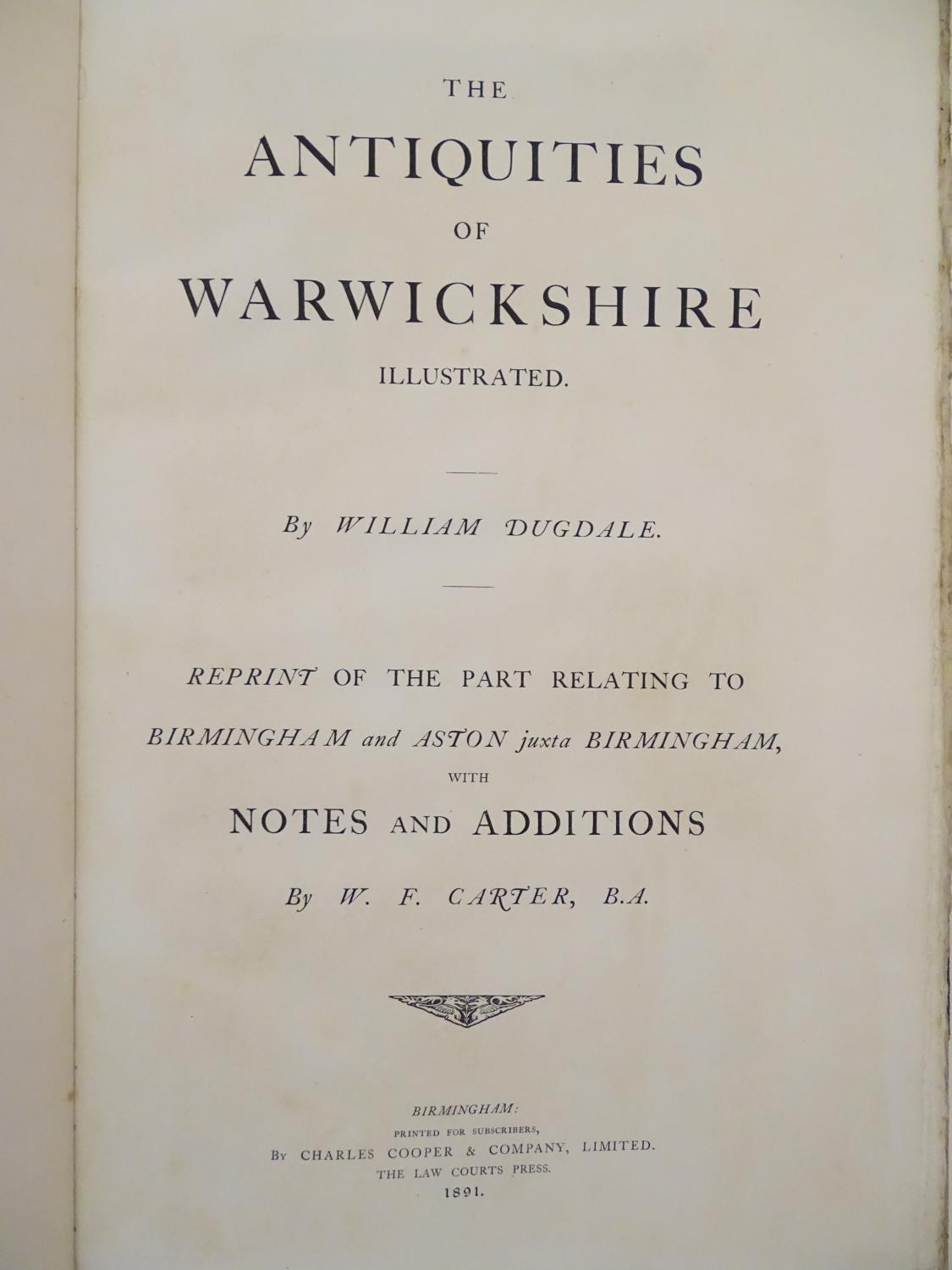 Book: The Antiquities of Warwickshire, by William Dugdale, reprint with additions relating - Image 2 of 8