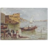 A. Gargiulo, XX, Italian School, A fishing scene near Palazzo donn'Anna, Naples on the Posillipo
