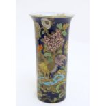 A Wiltshaw and Robinson Carlton Ware cylindrical vase decorated with cockerels / roosters in a