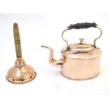 Two items of copper comprising a kettle with an ebonised handle and a Simplex Baby posser /