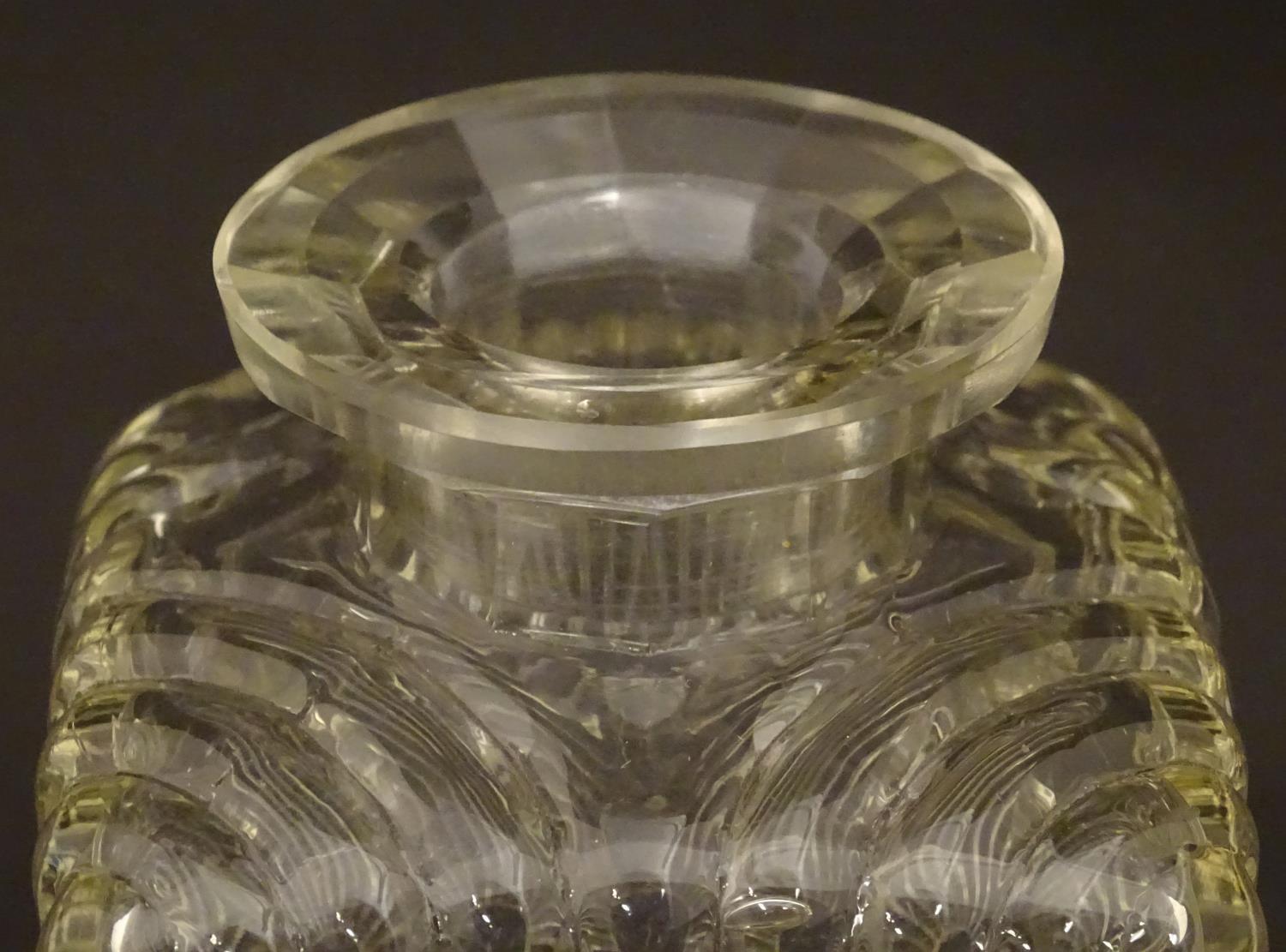 An early 20thC glass decanter of squared form. Together with a silver plate wine label / bottle - Image 5 of 7