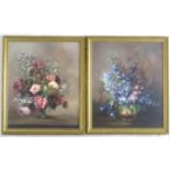 XX, Continental School, Oil on board, A pair of still life studies of flowers in vases. Approx. 23