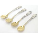 A set of 4 French silver salt / mustard spoons with gilded bowls. 3 1/4" long Please Note - we do