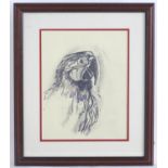 Monogrammed A J H, XX, Charcoal and ink on paper, A study of the head of a parrot. Signed lower