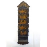 A Japanese lacquer wall hanging letter rack decorated with figures in landscapes, Geisha girls on