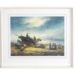 Konstantinos Sofianopoulos (1910-1990), Greek School, Watercolour, Fishermen on the beach. Signed