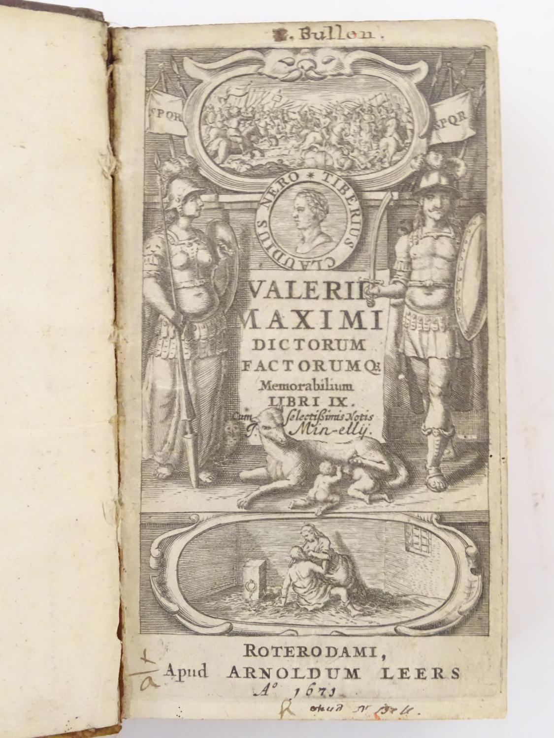 Book: Valerius Maximus, Dictorum Factorumque Memorabilium, by Johnannis Minellii, pub. in Latin by - Image 2 of 6