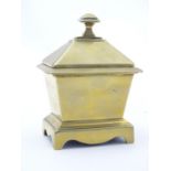 A late 19thC brass tea caddy of sarcophagus form. Approx. 5 1/4" high Please Note - we do not make