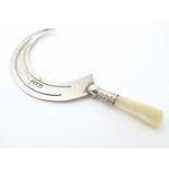 A silver novelty page / book mark formed as a sickle with mother of pearl handle. Hallmarked
